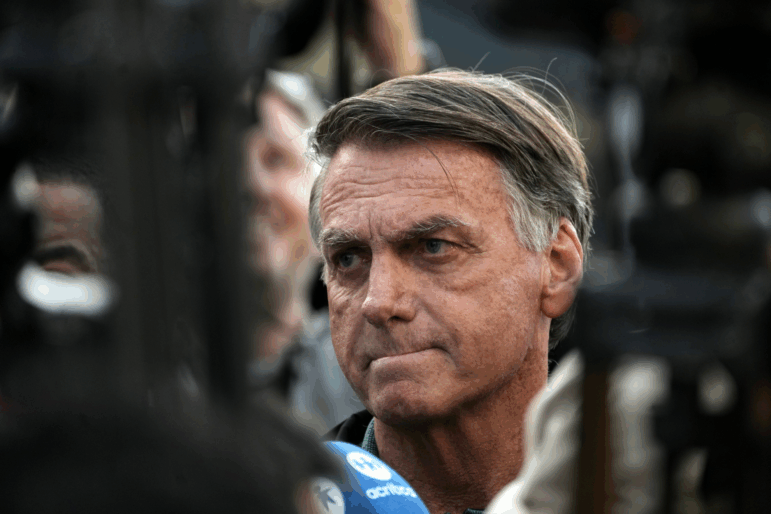 Former President Jair Bolsonaro speaks to the press  Brasilia, Brazil, Thursday, June 5, 2025.