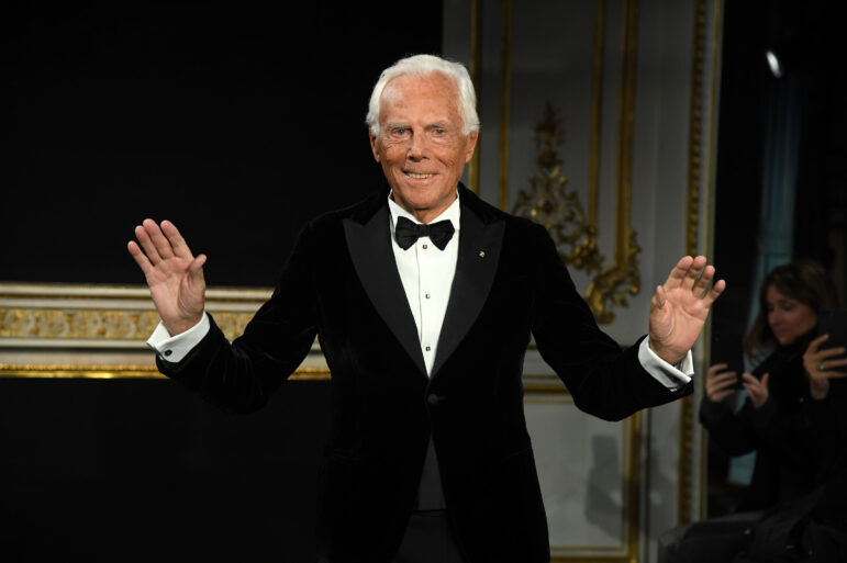 Giorgio Armani walks the runway during Paris Fashion Week in January 2019.