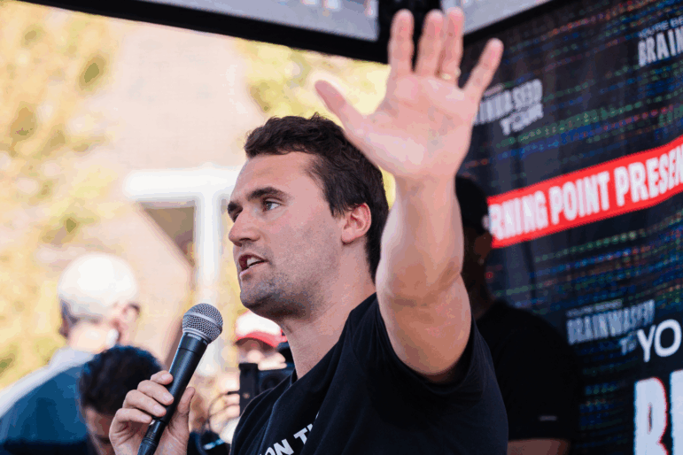 U.S. conservative political activist Charlie Kirk speaks at University of Nevada in Reno on Oct. 8, 2024.