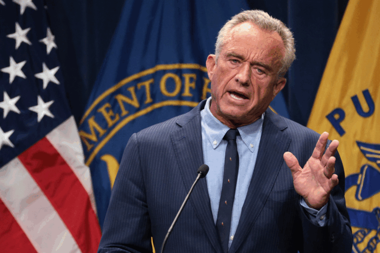 U.S. Secretary of Health and Human Services Robert F. Kennedy Jr. speaks during a news conference at the Department of Health and Human Services on April 16, 2025 in Washington, DC.
