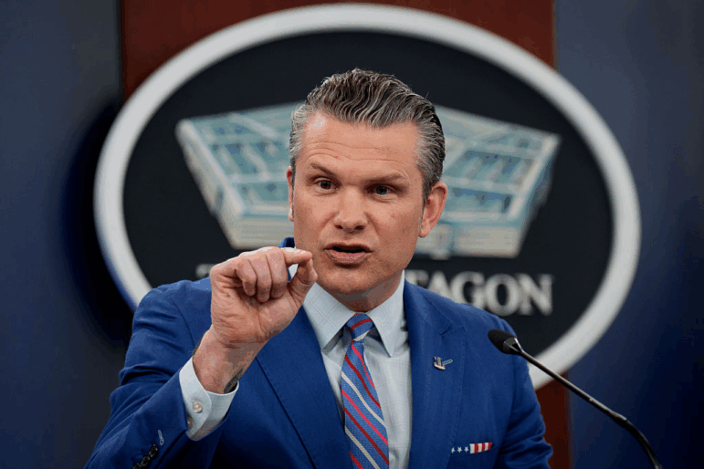 U.S. Defense Secretary Pete Hegseth speaks during a news conference at the Pentagon on June 26, 2025 in Arlington, Virginia.