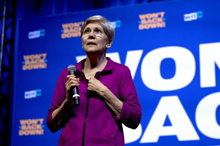 Sen. Elizabeth Warren, D-Mass., speaks during an event at The Aposto on August 23, 2025 in La Vista, Nebraska.