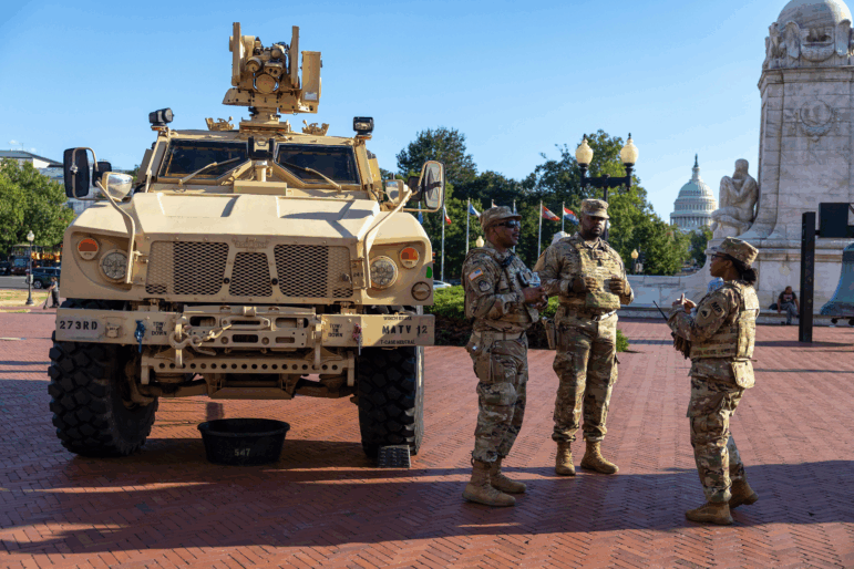 National Guard Troops stand outside Union Station on Sept. 1, 2025 in Washington, D.C.