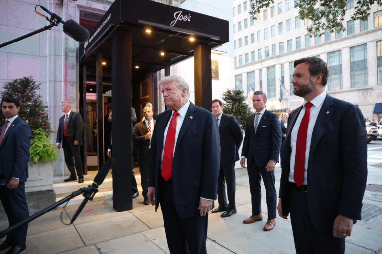 President Donald Trump, along with administration officials including Secretary of State Marco Rubio, Defense Secretary Pete Hegseth and Vice President JD Vance, arrive for dinner at Joe's Seafood, Prime Steak & Stone Crab in Washington D.C. on Tuesday.