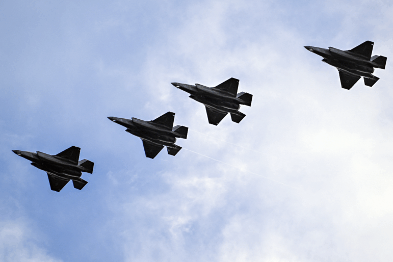 US Marines' Lockheed Martin F35-B jets arrive in formation to José Aponte de la Torre Airport in September 2025, in Ceiba, Puerto Rico. President Trump sent ten F-35 fighter jets to Puerto Rico as part of his war on drug cartels.