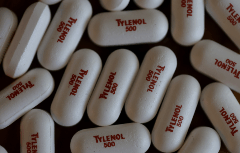 Tylenol caplets are displayed on September 22, 2025 in San Anselmo, California.