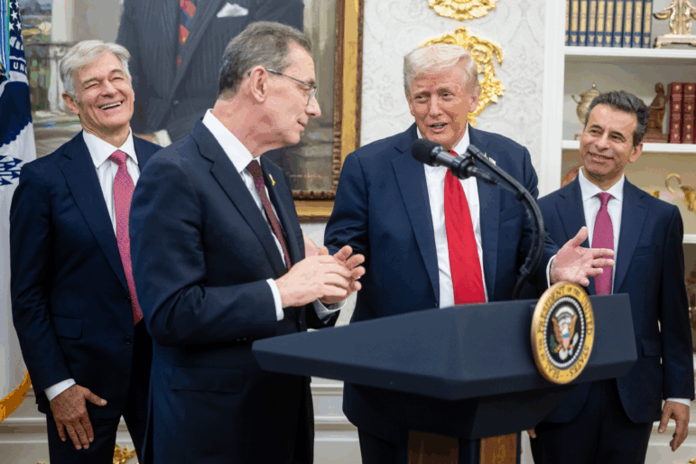 Top federal health officials, President Trump and Pfizer CEO Albert Bourla meet in the Oval Office to announce an initiative on drug prices.