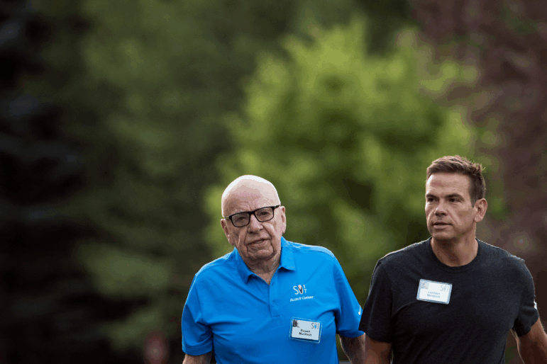 Rupert Murdoch is ensuring the handoff of power to his oldest son Lachlan, ending a saga over the control of News Corp and Fox News. Father and son are seen here in July 2017, as they attended the Allen & Company Sun Valley Conference in Sun Valley, Idaho. E