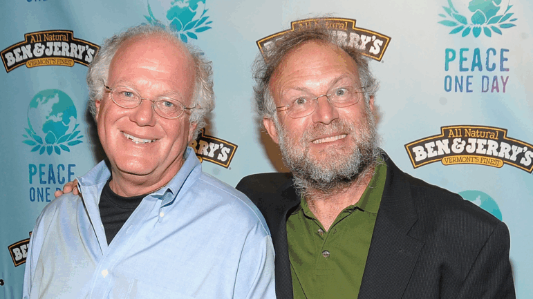 Ben Cohen (left) and Jerry Greenfield, co-founders of Ben & Jerry's, attend a Peace Day celebration on Sept. 21, 2009, in New York City.