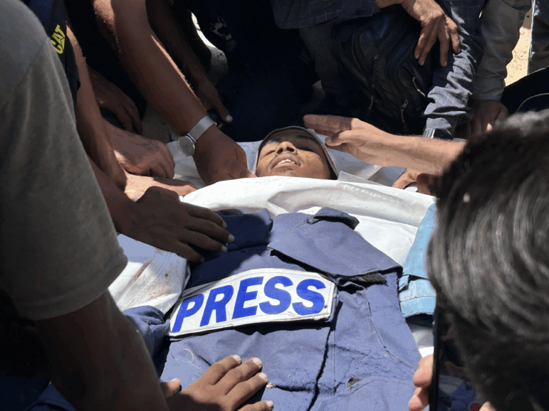 This photo taken Aug. 25, 2025 shows the aftermath of Israeli strikes on Nasser Hospital that killed 22 people, including five journalists working for international media.