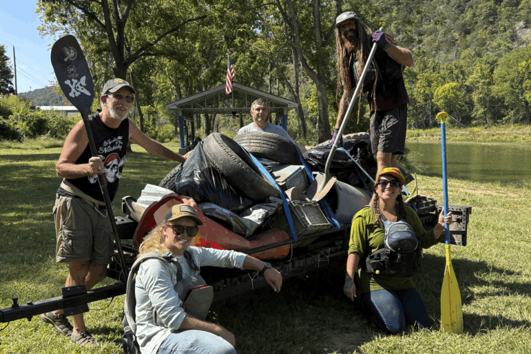 The Nolichucky River clean up crew. (left to right) Michael Crooks, Parrish Ross, Justin Morgan, Amelia Taylor, Nick Wirick.