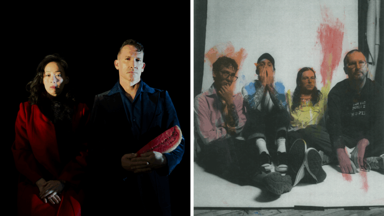 Bands like Xiu Xiu (left) and Hotline TNT (right) recently pulled their music off Spotify, the world's largest streaming service.