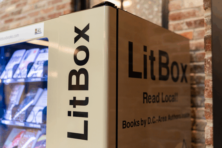 A close-up shot of the side view of LitBox, a book vending machine in Washington, D.C.