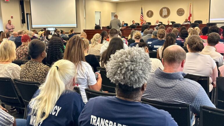 Family members of people incarcerated in Alabama prisons pack a meeting of the Legislative Prison Oversight Committee