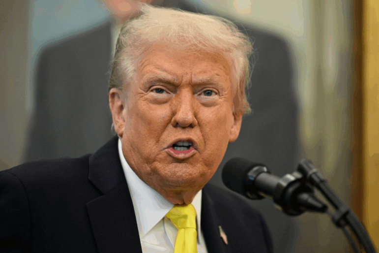 President Donald Trump speaks during an event in the Oval Office at the White House, on Wednesday in Washington.