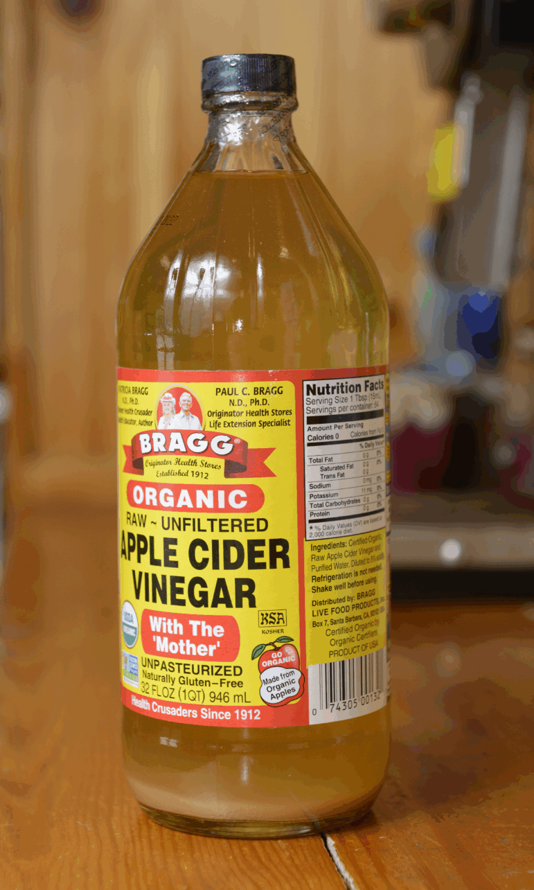 A bottle of Bragg apple cider vinegar is shown in 2017.