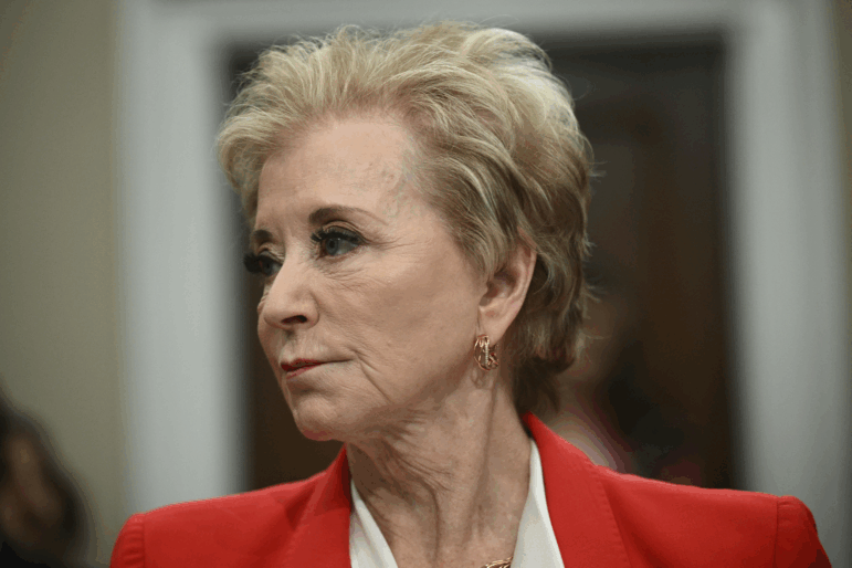 Secretary of Education Linda McMahon testifies on Capitol Hill in Washington, D.C., on May 21. The Trump administration wants schools to sign a "compact" in exchange for priority access to federal grants.
