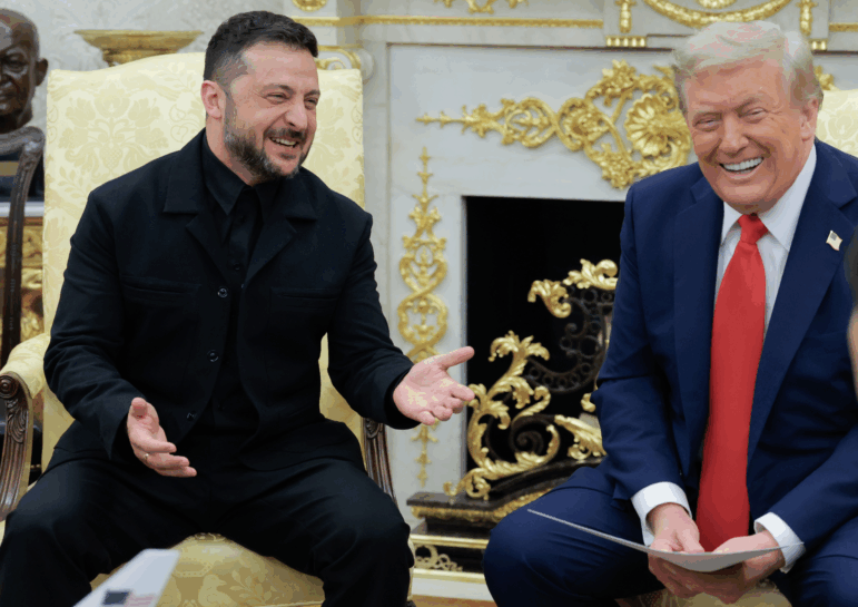 President Trump meets with Ukrainian President Volodymyr Zelenskyy at the White House on Aug. 18 for a bilateral meeting and later an expanded meeting with European leaders to discuss a peace deal between Russia and Ukraine. (Photo by Anna Moneymaker/Getty Images)