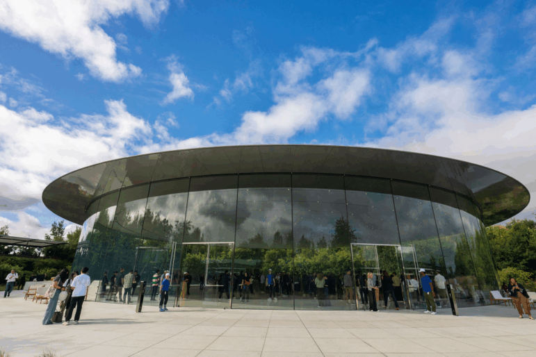 View of the Steve Jobs Theater on the Apple Park campus in Cupertino, California, on September 9, 2025.