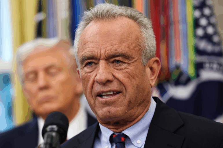 Robert F. Kennedy Jr., the secretary of the Department of Health and Human Services, is shown in a close up photograph.