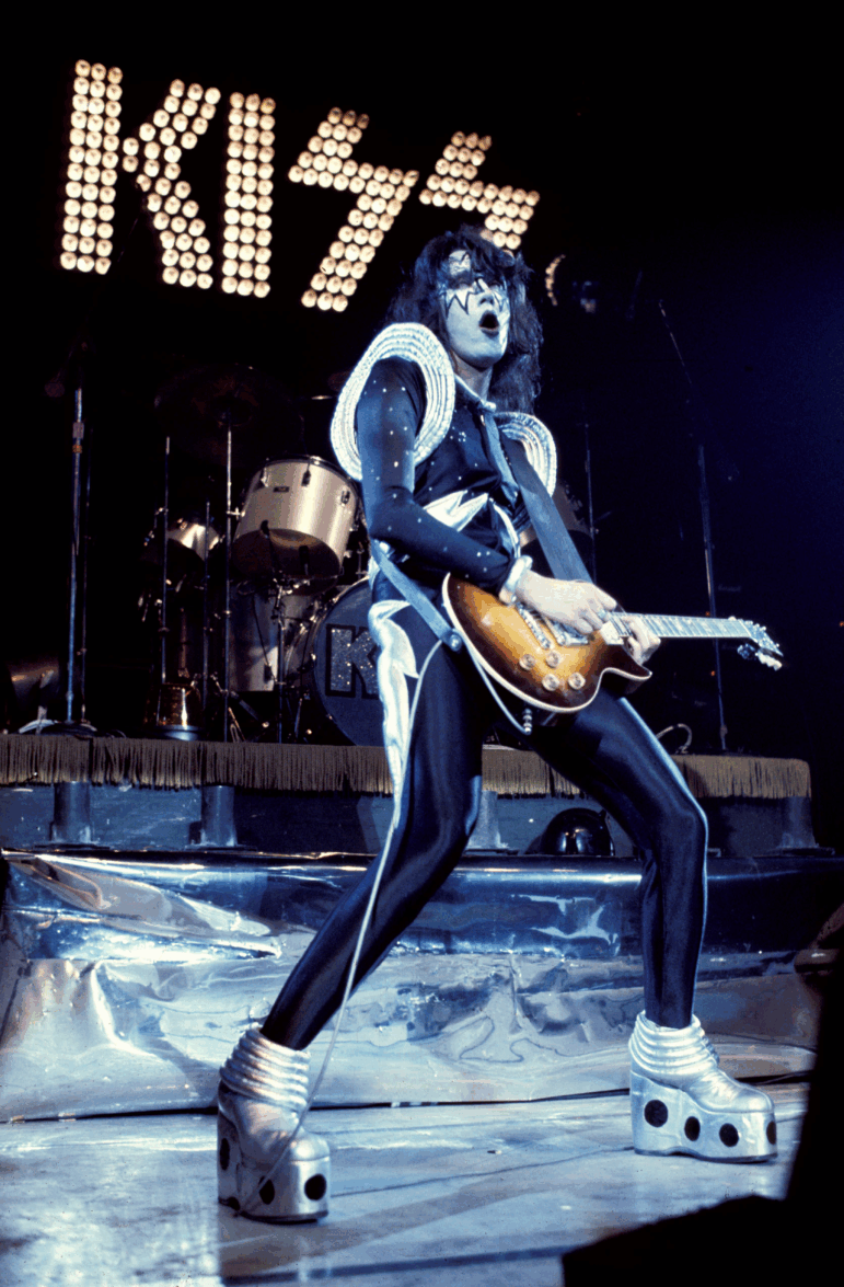 Kiss guitarist Ace Frehley performing in 1975.