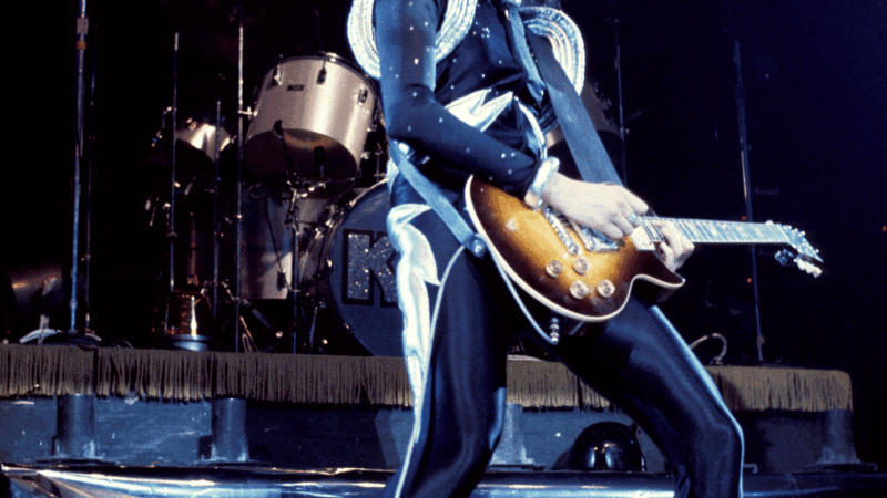 Kiss guitarist Ace Frehley performing in 1975.
