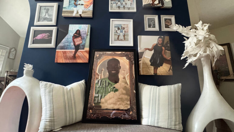 A framed photo of Fernando Clark, who died in Montgomery County Jail in 2024, sits in the living room of his sister's home in Montgomery.