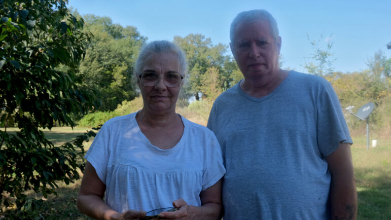 Robin and Joseph Williams stand in their front yard on Friday, October 17, 2025, in Holly Ridge, Louisiana.