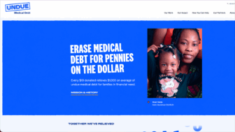 A screenshot of Undue Medical Debt's website touts how the nonprofit can help erase medical debt for "pennies on the dollar."