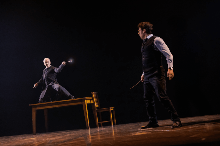 Tom Felton, left, who played Harry Potter's nemesis Draco Malfoy in eight films, is now playing him live on stage.