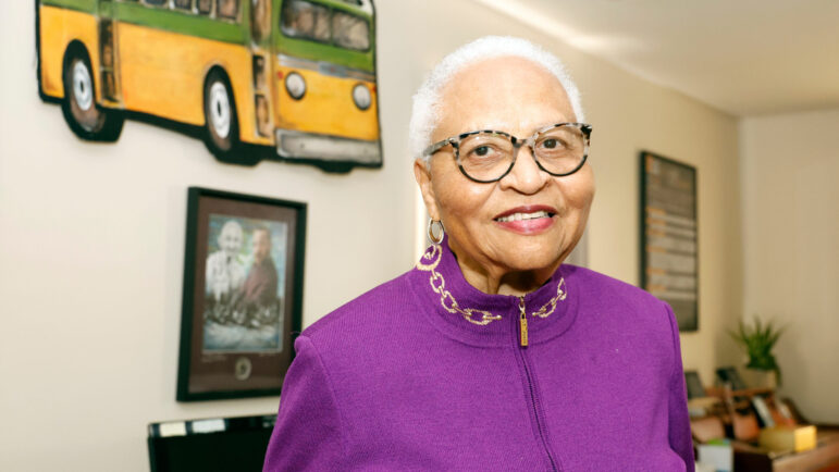 Dorris Crenshaw poses for photos for the 70th anniversary of Rosa Park's Bus Boycott.