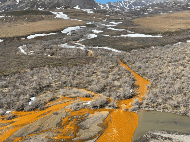 "Rusting rivers" are increasingly common in the Brooks Range of northern Alaska, the result of thawing permafrost. The orange color is caused by naturally occurring iron, but it also often indicates elevated levels of heavy metals.