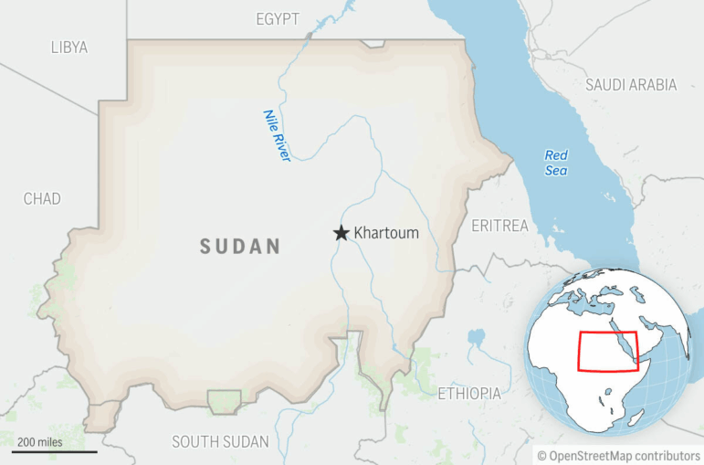 This is a locator map for Sudan with its capital, Khartoum.