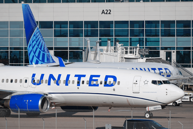 United Airlines jetliner is seen at Denver International airport Tuesday, Nov. 25, 2025, in Denver.