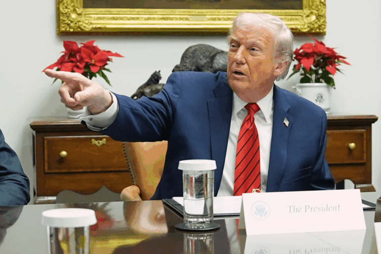 President Donald Trump speaks during a roundtable in the Roosevelt Room of the White House, Wednesday, Dec. 10, 2025, in Washington.