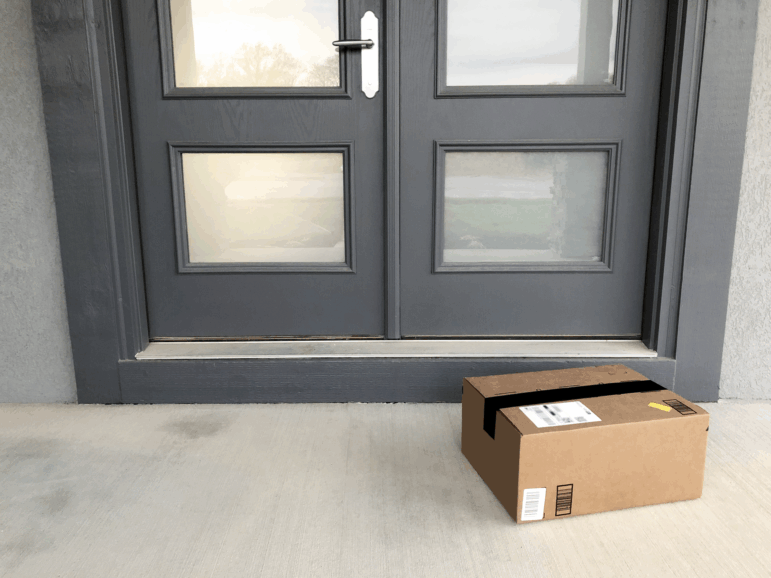 a package sitting by a front door