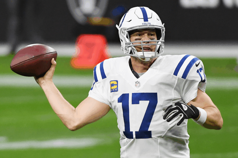 Indianapolis Colts quarterback Philip Rivers throws against the Las Vegas Raiders during a game at Allegiant Stadium on Dec. 13, 2020 in Las Vegas.