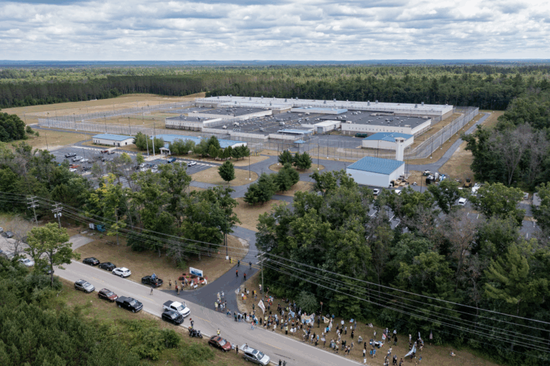 Activists rallied at the North Lake Processing Center after it was reopened as an immigrant detention center this year. In its past, the facility had been a federal prison and a juvenile detention facility.