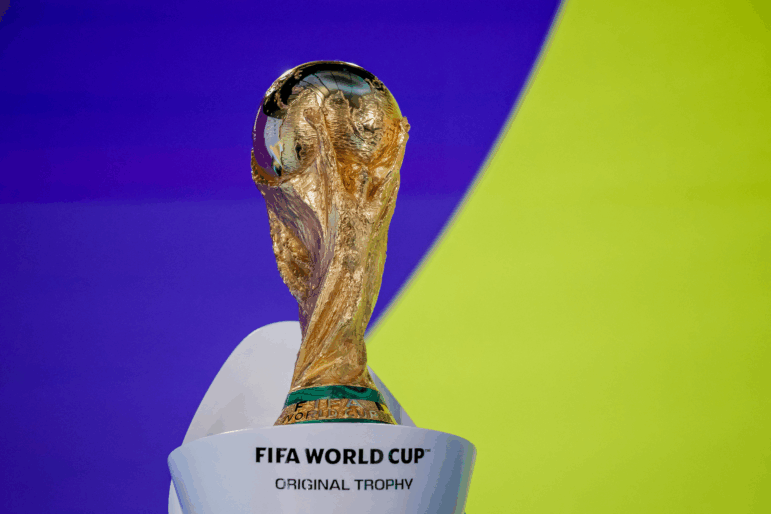 The FIFA World Cup trophy is displayed at an event in Zurich, Switzerland, on Nov. 20, 2025.