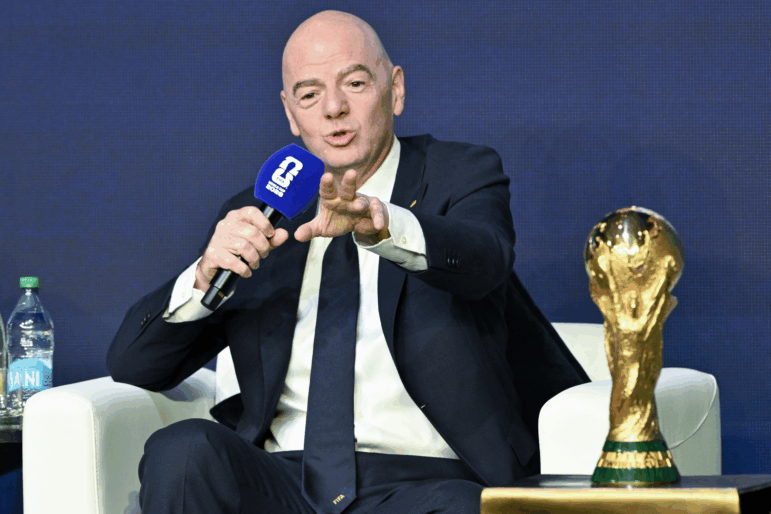 FIFA President Gianni Infantino speaks during the FIFA World Cup 2026 official match schedule announcement in Washington, D.C., on Dec. 6, 2025.