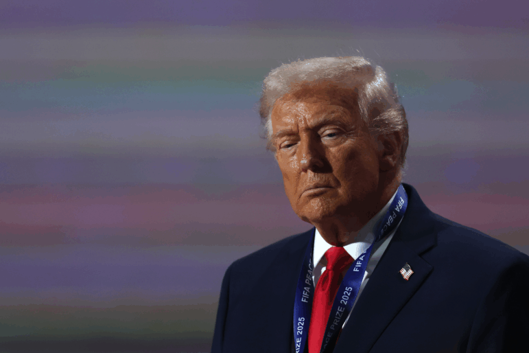 President Donald Trump reacts as he receives the FIFA Peace Prize during the FIFA World Cup 2026 Official Draw at John F. Kennedy Center for the Performing Arts on Dec. 5, 2025 in Washington, DC.
