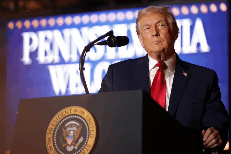 U.S. President Donald Trump delivers remarks during an event at Mount Airy Casino Resort on December 9, 2025 in Mount Pocono, Pennsylvania. Trump discussed his administration's economic agenda and its efforts to lower the cost of living.