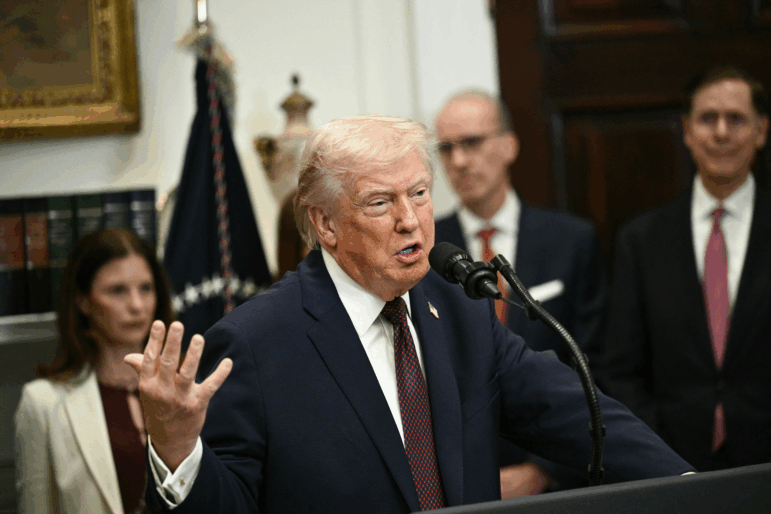 President Trump unveiled deals with nine pharmaceutical companies on drug prices in a White House event Friday in Washington, DC, on December 19, 2025. (Photo by Brendan SMIALOWSKI / AFP via Getty Images)