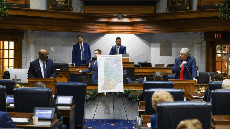 Members of the Indiana Senate debate the redistricting plan backed by President Trump in the state capitol Thursday.