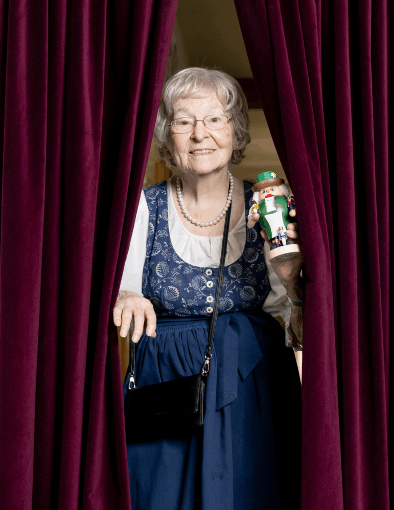 Arlene Wagner founded the Leavenworth Nutcracker Museum in 1995 with her late husband, George Wagner. It now holds the largest collection of nutcrackers in the U.S. She is pictured holding a figurine called The Nutcracker Lady, which was designed in her image by a German craft maker.