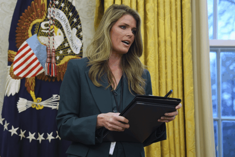 Lindsey Halligan speaks as President Donald Trump signs executive orders in the Oval Office of the White House, on Jan. 31, 2025, in Washington.