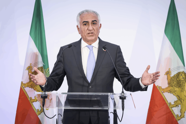 Reza Pahlavi, the son of Iran's toppled Shah Mohammad Reza Pahlavi, speaks during a press conference, Monday, June 23, 2025 in Paris.