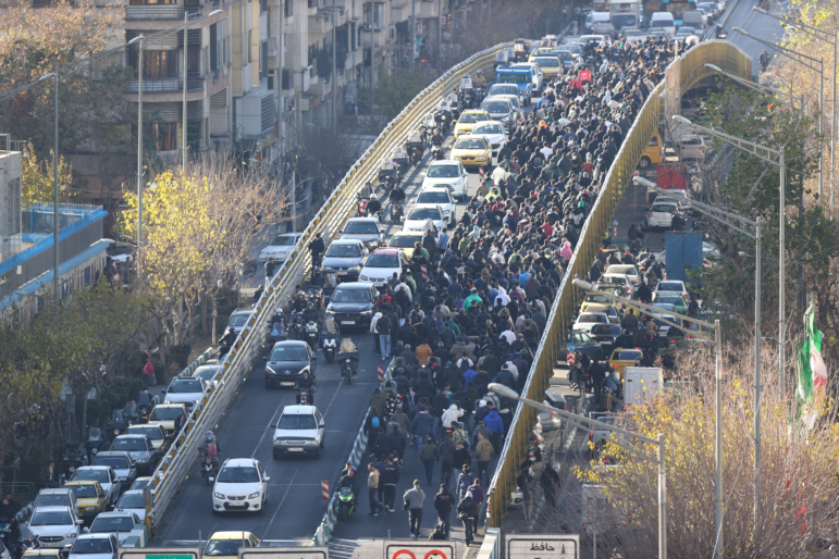 Protesters march in downtown Tehran, Iran, on Dec. 29, 2025.