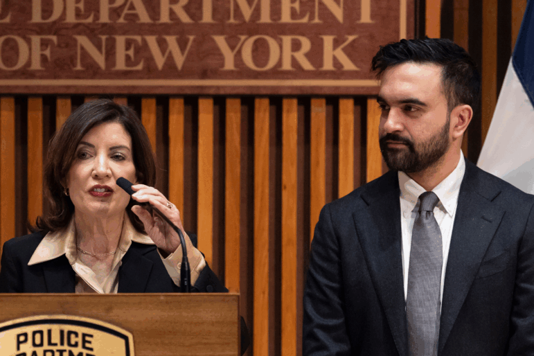 FILE - New York Governor Kathy Hochul speaks during a press conference with New York Mayor Zohran Mamdani Tuesday, Jan. 6, 2026, in New York.