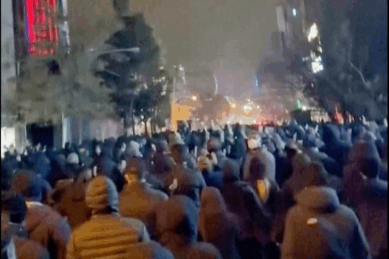This frame grab from footage circulating on social media from Iran showed protesters once again taking to the streets of Tehran despite an intensifying crackdown as the Islamic Republic remains cut off from the rest of the world in Tehran, Iran, Saturday Jan. 10, 2026.